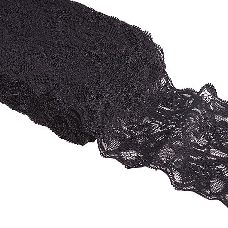 Elastic Lace Trim, Lace Ribbon For Sewing Decoration, Black, 80mm