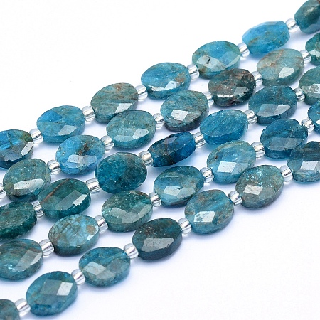 ARRICRAFT Natural Apatite Beads Strands, Faceted, Oval, 9~10x7~8x3.5~4mm, Hole: 1mm, about 35pcs/strand, 15.55 inches(39.5cm)