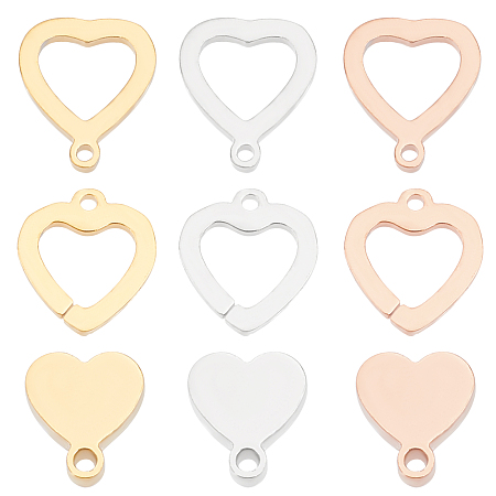 Unicraftale 304 Stainless Steel Stamping Blank Tag Charms, Manual Polishing, Heart, Mixed Color, 18pcs/box