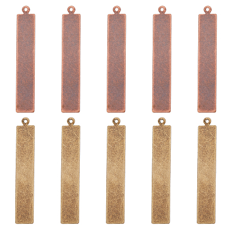 Metal Tags, Brass Stamping Blank Tag Pendants, Rectangle, Antique Brozne & Red Copper, 41x7x0.5mm, Hole: 1mm, 2 colors, 20pcs/color, 40pcs/box