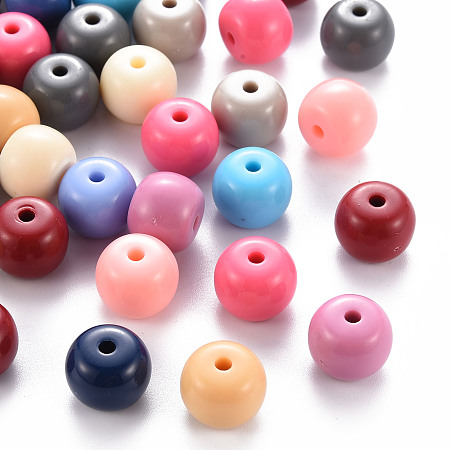 Arricraft Opaque Acrylic Beads, Flat Round, Mixed Color, 12.5x10mm, Hole: 2.5mm, about 375pcs/500g