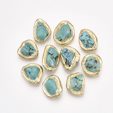 Arricraft Synthetic Turquoise Beads, with Golden Plated Polymer Clay Edge, Nugget, Turquoise, 17~24x15~18x6~12mm, Hole: 0.7mm