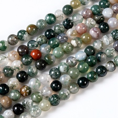 Arricraft Round Natural Indian Agate Beads Strands, 6mm, Hole: 1.5mm, about 63pcs/strand, 15.7 inches