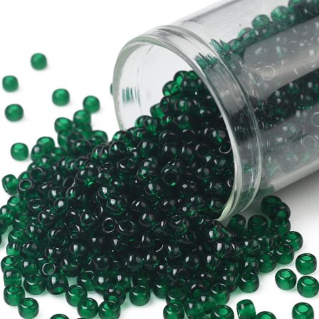 TOHO Round Seed Beads, Japanese Seed Beads, (939) Transparent Green Emerald, 8/0, 3mm, Hole: 1mm, about 222pcs/bottle, 10g/bottle