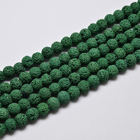 ARRICRAFT Natural Lava Rock Round Bead Strands, Dyed, Dark Green, 10mm, Hole: 1mm, about 38pcs/strand, 15.7 inches