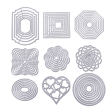 Frame Metal Cutting Dies Stencils, for DIY Scrapbooking/Photo Album, Decorative Embossing DIY Paper Card, Mixed Shapes, Matte Platinum, 76x64x0.8mm; 1pc/shape; 16pc/set