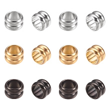 Unicraftale 304 Stainless Steel Beads, Large Hole Beads, Grooved, Column, Mixed Color, 9x6mm, Hole: 6mm, 3 colors, 6pcs/color, 18pcs/box