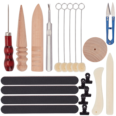 Gorgecraft Tool Sets, with Stainless Steel Nail Cuticle Fork, Leather Grinding Trimming Round Flat Stick and Rub Oil Leather Wool Ball, Mixed Color, 106x23x8mm