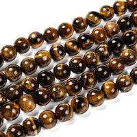 ARRICRAFT Natural Grade AB Tiger Eye Round Beads Strands, 10mm, Hole: 1mm, about 39pcs/strand, 15 inches