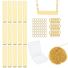 SUNNYCLUE DIY Stamping Blank Tag Pendant Necklaces Making Kits, include Brass Pendants & Cable Chains, Zinc Alloy Lobster Claw Clasps, Iron Jump Rings, Golden, Pendants: 6x35x0.8mm, Hole: 1mm; 15pcs/box