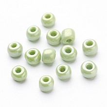 Honeyhandy 6/0 Opaque Colors Lustered Round Glass Seed Beads, Green Yellow, Size: about 4mm in diameter, hole:1.5mm, about 495pcs/50g