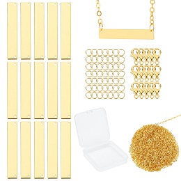 SUNNYCLUE DIY Stamping Blank Tag Pendant Necklaces Making Kits, include Brass Pendants & Cable Chains, Zinc Alloy Lobster Claw Clasps, Iron Jump Rings, Golden, Pendants: 6x35x0.8mm, Hole: 1mm; 15pcs/box