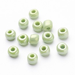 Honeyhandy 6/0 Opaque Colors Lustered Round Glass Seed Beads, Green Yellow, Size: about 4mm in diameter, hole:1.5mm, about 495pcs/50g