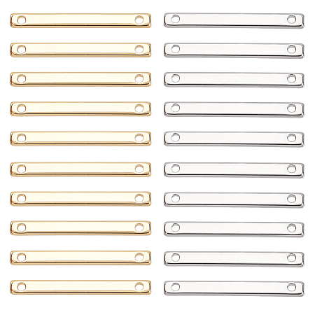 Brass Links Connectors, Nickel Free, Rectangle, Mixed Color, 20x2x1mm, Hole: 1mm, 2 colors, 20pcs/color, 40pcs/box