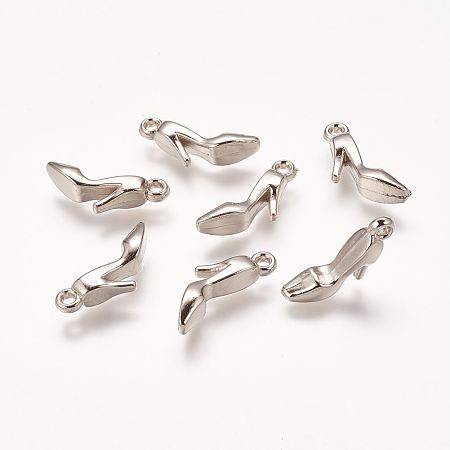 Honeyhandy CCB Plastic Pendants, High Heel-Shoe Charms, Platinum Color, 23.5mm long, 5mm wide, 4mm thick, hole: 2mm