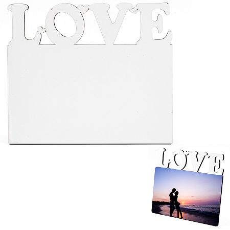 CREATCABIN Sublimation MDF Blanks Photo Frame, for Transfer Heat Press Printing Crafts, Rectangle with Word Love, White, Photo Frame: 210x180x5mm, Holder: 106x60x8mm