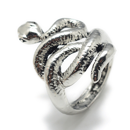 Honeyhandy Alloy Finger Rings, Snake, Size 8, Antique Silver, 18mm