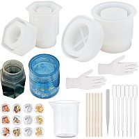 Olycraft Hexagonal Prisms Storage Box Silicone Mold Kits, include Measuring Cup, Plastic Transfer Pipettes, Gold Silver Foil Chip, Tweezer, Stick,  Rubber Gloves, Mixed Color