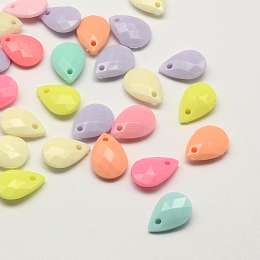 Honeyhandy Opaque Acrylic teardrop, Pendants, Faceted, Mixed Color, 18x12x5mm, Hole: 2mm