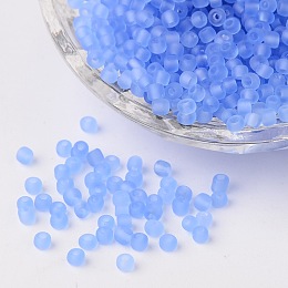 Honeyhandy 8/0 Frosted Round Glass Seed Beads, Cornflower Blue, Size: about 3mm in diameter, hole:1mm, about 1101pcs/50g