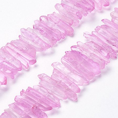 Arricraft Natural Quartz Crystal Beads Strands, Dyed, Pillar, Pearl Pink, 15~30x4~8x4~7mm, Hole: 1mm, 8 inches