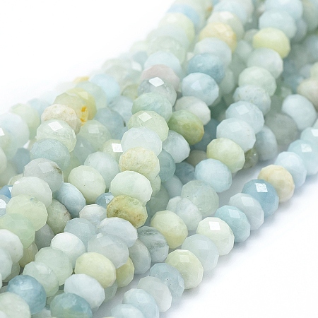 ARRICRAFT Natural  Aquamarine Beads Strands, Faceted, Rondelle, 7~8x4~5mm, Hole: 1mm, about 90pcs/strand, 16.14 inches(41cm)