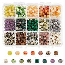 NBEADS 750 Pcs 6mm Natural Gemstone Beads, 15 Styles Round Synthetic Gemstone Beads Loose Natural Stone Spacer Beads Natural Agate Beads for DIY Bracelet Necklaces Jewelry Making