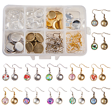 SUNNYCLUE DIY Earring Making, with 304 Stainless Steel/Brass Pendant Cabochon Settings, Clear Glass Cabochons and Brass Earring Hooks, with Beads, Mixed Color, 11x7x3cm