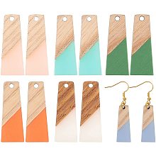 OLYCRAFT DIY Dangle Earring Making Kits, include Resin & Wood Pendants, Brass Earring Hooks & Jump Rings, Trapezoid, Mixed Color, Pendants: 30x12x3mm, Hole: 2mm, 6 colors, 2pcs/color, 12pcs/box