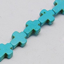 Arricraft 1 Strand Synthetic Turquoise Cross Beads Strands, Dyed, Sky Blue, 10x8x3mm, Hole: 1mm, about 38pcs/strand, 15 inches