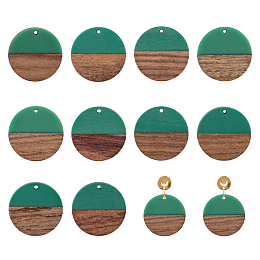 Olycraft Resin & Wood Pendants, Flat Round, Pale Turquoise, 28.5x3.5~4mm, Hole: 1.5mm, 10pcs/box