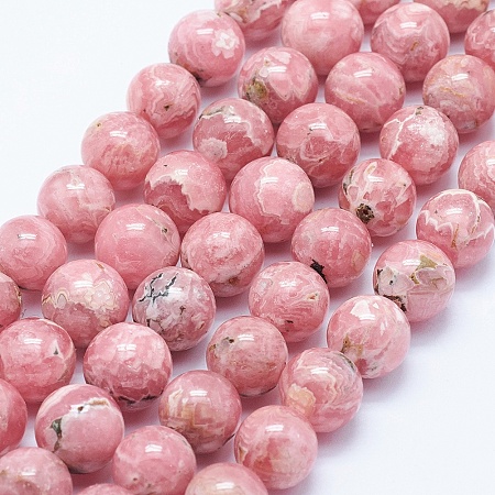 ARRICRAFT Natural Rhodochrosite Beads Strands, Round, 9~10mm, Hole: 1mm, about 44pcs/strand, 15.1 inches(38.5cm)