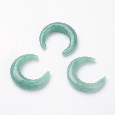 ARRICRAFT Natural Green Aventurine Beads, No Hole, Double Horn/Crescent Moon, 30x27~28x5~6mm