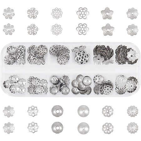 PandaHall Elite 230 PCS 12 Style 304 Stainless Steel Bead Caps Flower Jewelry Findings Accessories for Bracelet Necklace Jewelry Making