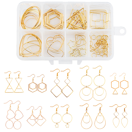 SUNNYCLUE DIY Geometric Themed Dangle Earrings Making Kits, include Alloy & Brass Linking Rings, Brass Earring Hooks, Mixed Shapes, Golden, Linking Rings: 60pcs/box
