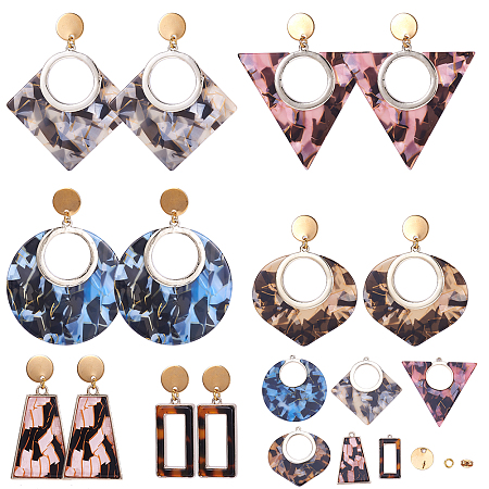 SUNNYCLUE DIY Earring Making, with Cellulose Acetate(Resin) Pendants, 304 Stainless Steel Findings, Mixed Color