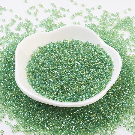 MGB Matsuno Glass Beads, Japanese Seed Beads, 15/0 Transparent Rainbow Glass Round Hole Seed Beads, Light Green, 1.5x1mm, Hole: 0.5mm, about 5400pcs/20g