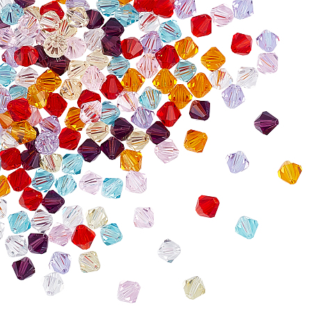 PANDAHALL ELITE Imitation Austrian Crystal Beads, Grade AAA, Faceted, Bicone, Mixed Color, 6x6mm, Hole: 0.7~0.9mm, 8 colors, 20pcs/color, 160pcs/box