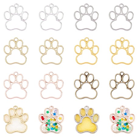 Olycraft 6 Colors Alloy Open Back Bezel Pendants, For DIY UV Resin, Epoxy Resin, Pressed Flower Jewelry, Dog Paw, Mixed Color, 32x29mm; 6 colors, 4pcs/color, 24pcs/box