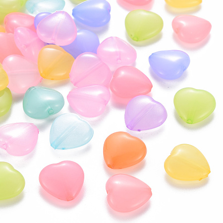 Arricraft Transparent Acrylic Beads, Dyed, Heart, Mixed Color, 13.5x14x6mm, Hole: 1.5mm, about 775pcs/500g
