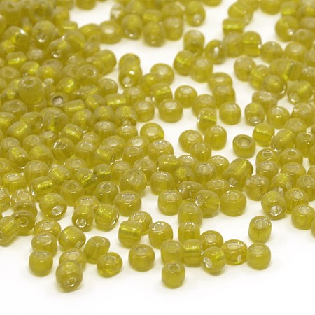 Ornaland 6/0 Glass Seed Beads, Silver Lined Round Hole, Round Small Beads, Yellow, 4mm, Hole: 1.5mm; about 1500pcs/bag
