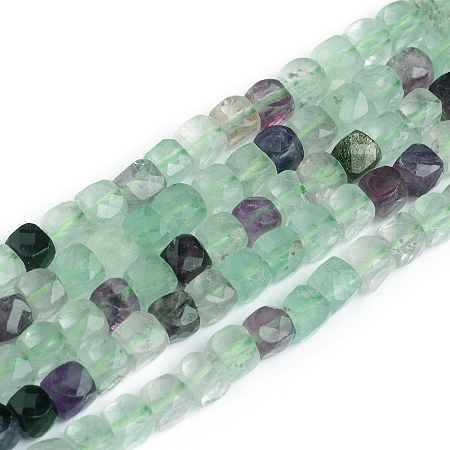 Arricraft Natural Fluorite Beads Strands, Faceted, Cube, 4~5x4~5x4~5mm, Hole: 0.7mm, about 72~76pcs/Strand, 15.55 inches(39.5cm)