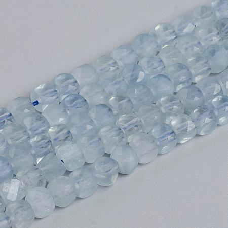 ARRICRAFT Natural Aquamarine Beads Strands, Faceted, Cube, 4~5x4~5x4~5mm, Hole: 0.7mm, about 72~76pcs/strand, 15.55 inches(39.5cm)