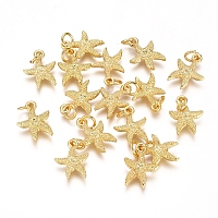 Honeyhandy Electroplated Alloy Charms, Long-Lasting Plated, with Brass Jump Ring, Starfish/Sea Stars, Golden, 14.5x11x3mm, Hole: 3.5mm