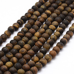 ARRICRAFT Frosted Natural Tiger Eye Beads Strands, Round, 6mm, Hole: 0.8mm, about 64pcs/strand, 15.1 inches