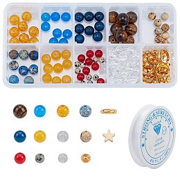 SUNNYCLUE DIY Jewelry Bracelet Making Kits, include  Glass Beads, Cat Eye Beeds, Gemstone Beads, Brass Bead Frames & Beads, Iron Spacer Beads, Elastic Crystal Thread, Golden, 8mm, Hole: 1mm