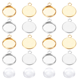 Unicraftale DIY Pendant Making Kits, with 304 Stainless Steel Pendant Cabochon Settings and Transparent Glass Cabochons, Golden & Stainless Steel Color, Cabochon Settings: tray: 12mm; 18x14x2mm, hole: 2mm, 40pcs/set