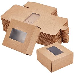 Cardboard Box, with PVC Clear Window, Gift Box, Square, Camel, 8x8x4cm