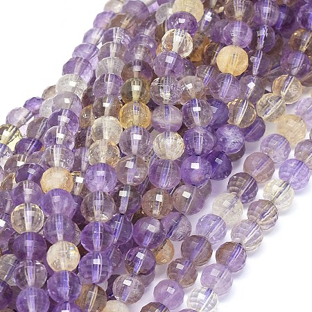 ARRICRAFT Natural Ametrine Beads Strands, Faceted, Round, 7.5~8mm, Hole: 0.8mm, about 48pcs/strand, 15 inches(38cm)