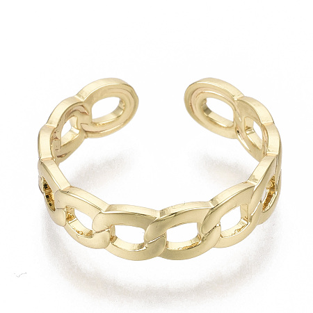 Honeyhandy Brass Cuff Finger Rings, Open Rings, Nickel Free, Curb Chain Shape, Real 18K Gold Plated, US Size 6(16.5mm)